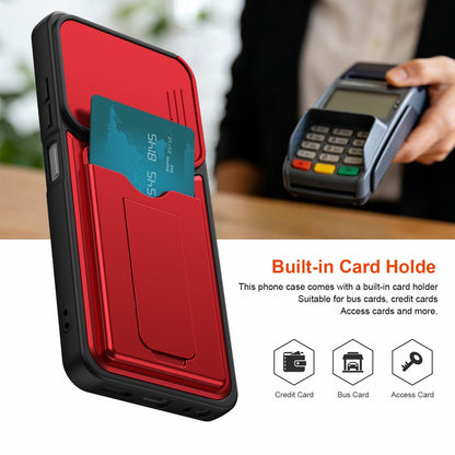 For Itel A100C 4G Card Holder Series Sliding Lens Cover PC Hybrid TPU Phone Case - Purple - EDA009709102E