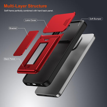 For Itel A100C 4G Card Holder Series Sliding Lens Cover PC Hybrid TPU Phone Case - Purple - EDA009709102E