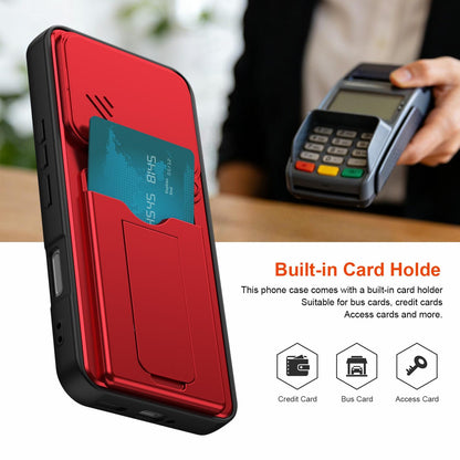 For Infinix Note 60 5G / Note 60 Pro 5G Card Holder Series Sliding Lens Cover PC Hybrid TPU Phone Case - Blue - EDA009709404B