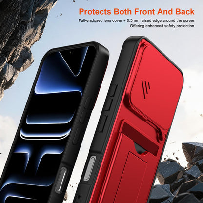 For Infinix Note 60 5G / Note 60 Pro 5G Card Holder Series Sliding Lens Cover PC Hybrid TPU Phone Case - Orange - EDA009709404C
