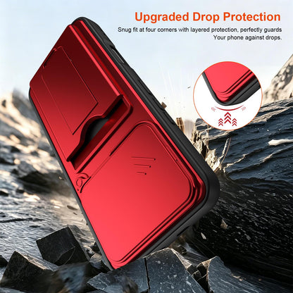 For Infinix Note 60 5G / Note 60 Pro 5G Card Holder Series Sliding Lens Cover PC Hybrid TPU Phone Case - Orange - EDA009709404C