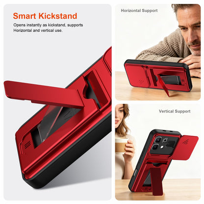 For Infinix Note 60 5G / Note 60 Pro 5G Card Holder Series Sliding Lens Cover PC Hybrid TPU Phone Case - Black - EDA009709404D