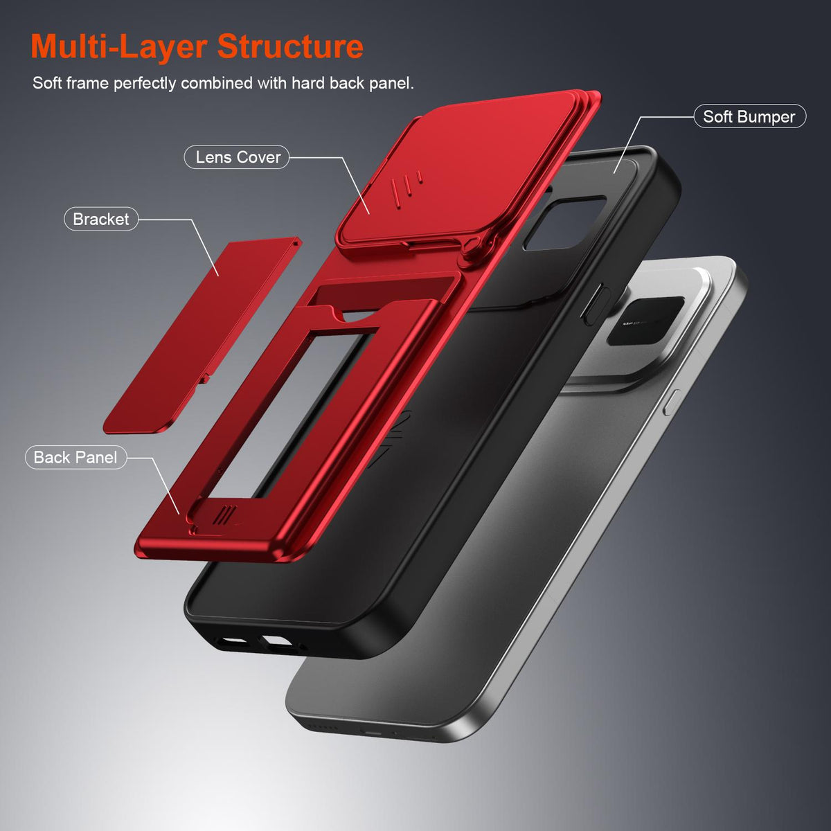 For Infinix Note 60 5G / Note 60 Pro 5G Card Holder Series Sliding Lens Cover PC Hybrid TPU Phone Case - Black - EDA009709404D