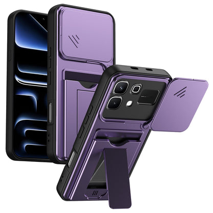 For Infinix Note 60 5G / Note 60 Pro 5G Card Holder Series Sliding Lens Cover PC Hybrid TPU Phone Case - Purple - EDA009709404E