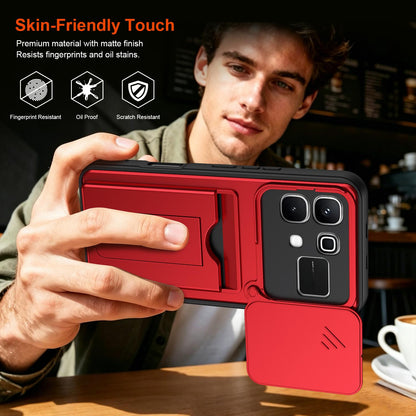 For Infinix Note 60 5G / Note 60 Pro 5G Card Holder Series Sliding Lens Cover PC Hybrid TPU Phone Case - Purple - EDA009709404E