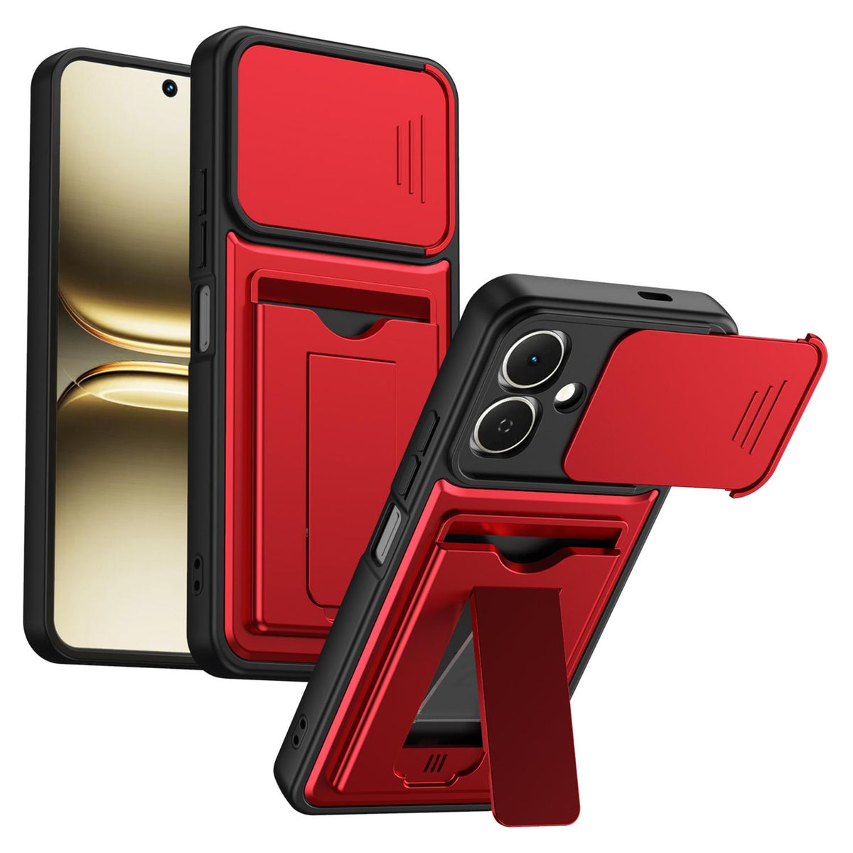 For Infinix Smart 20 4G Card Holder Series Sliding Lens Cover PC Hybrid TPU Phone Case - Red - EDA009709405A