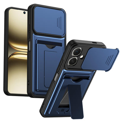 For Infinix Smart 20 4G Card Holder Series Sliding Lens Cover PC Hybrid TPU Phone Case - Blue - EDA009709405B