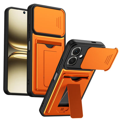 For Infinix Smart 20 4G Card Holder Series Sliding Lens Cover PC Hybrid TPU Phone Case - Orange - EDA009709405C
