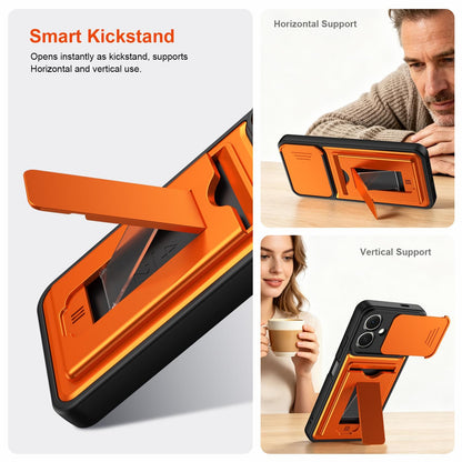 For Infinix Smart 20 4G Card Holder Series Sliding Lens Cover PC Hybrid TPU Phone Case - Black - EDA009709405D