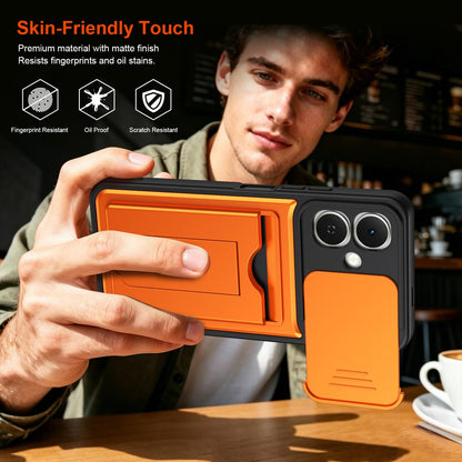 For Infinix Smart 20 4G Card Holder Series Sliding Lens Cover PC Hybrid TPU Phone Case - Black - EDA009709405D