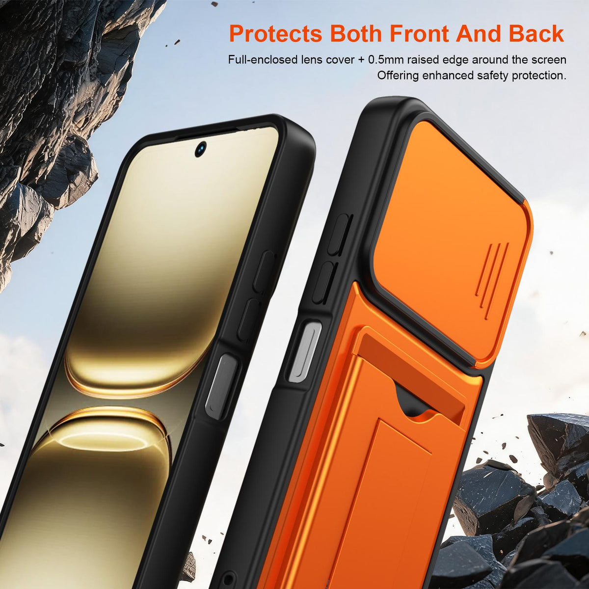 For Infinix Smart 20 4G Card Holder Series Sliding Lens Cover PC Hybrid TPU Phone Case - Black - EDA009709405D