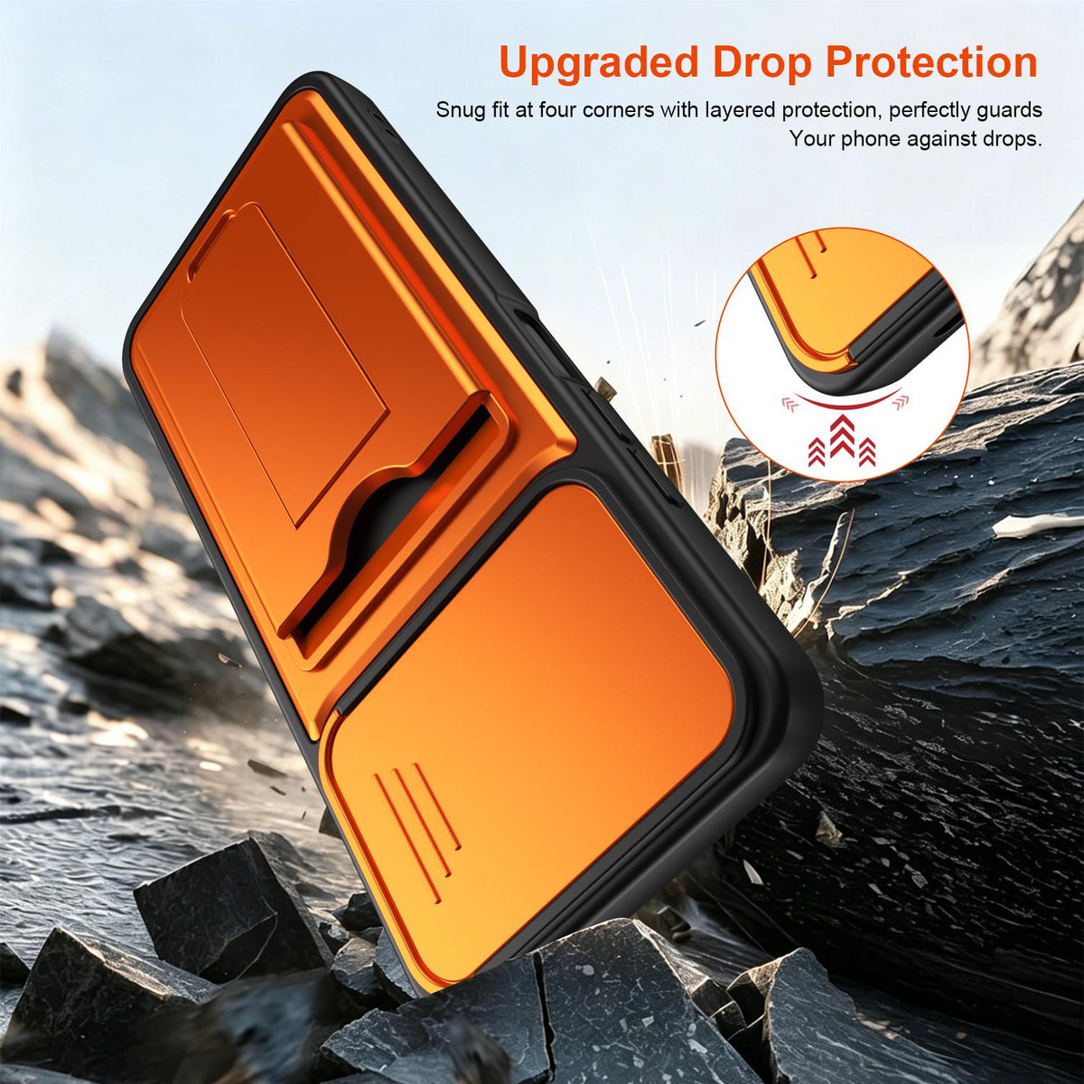 For Infinix Smart 20 4G Card Holder Series Sliding Lens Cover PC Hybrid TPU Phone Case - Black - EDA009709405D