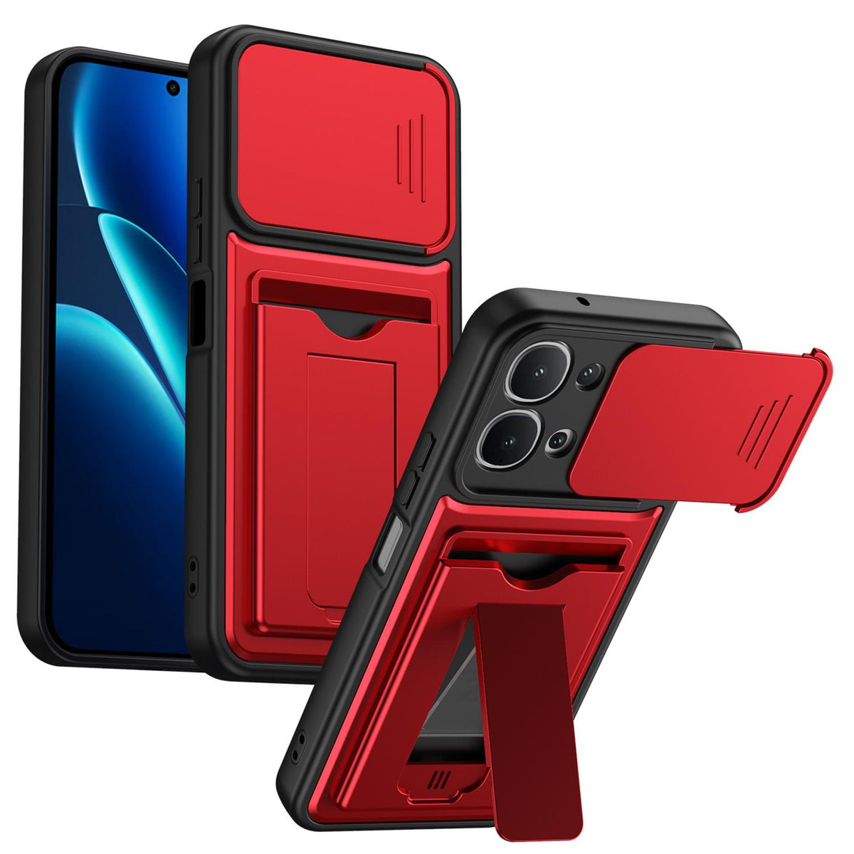For vivo iQOO Z11x 5G / vivo Y31d 4G Card Holder Series Sliding Lens Cover PC Hybrid TPU Phone Case - Red - EDA009709502A