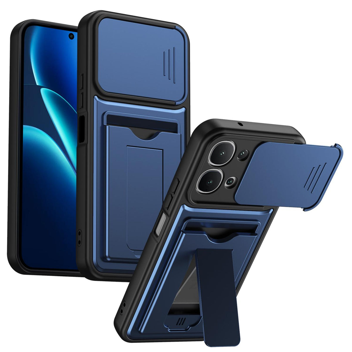 For vivo iQOO Z11x 5G / vivo Y31d 4G Card Holder Series Sliding Lens Cover PC Hybrid TPU Phone Case - Blue - EDA009709502B