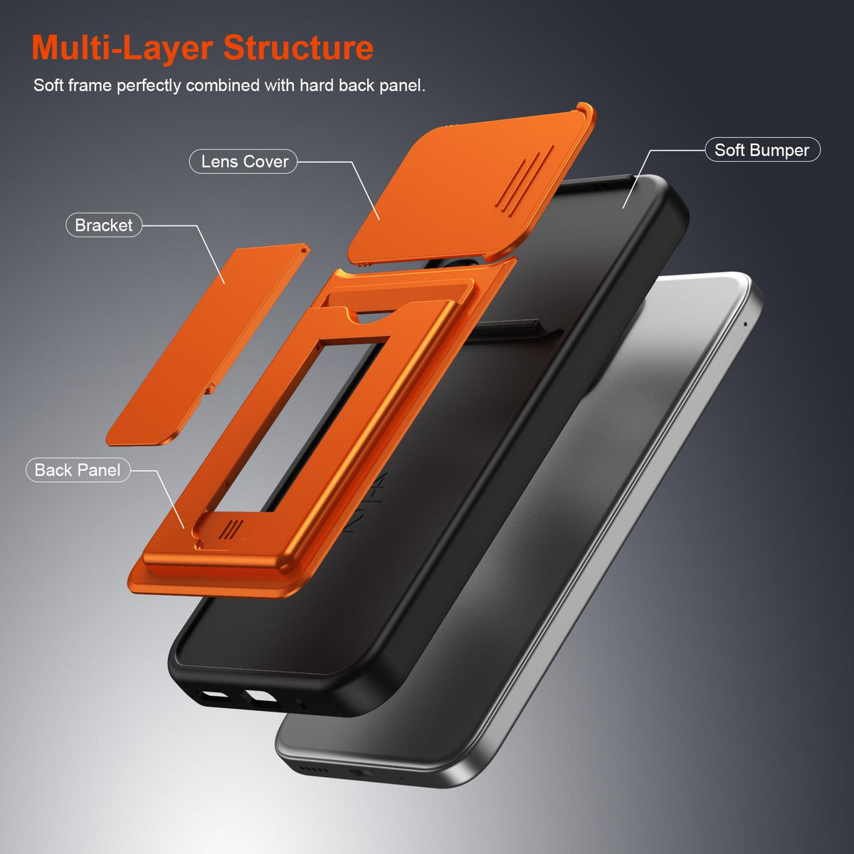 For vivo iQOO Z11x 5G / vivo Y31d 4G Card Holder Series Sliding Lens Cover PC Hybrid TPU Phone Case - Orange - EDA009709502C