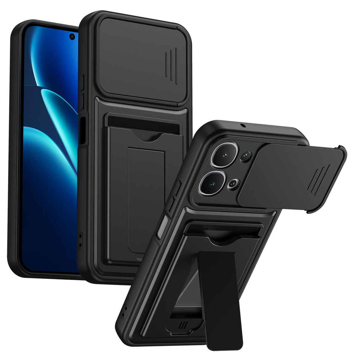 For vivo iQOO Z11x 5G / vivo Y31d 4G Card Holder Series Sliding Lens Cover PC Hybrid TPU Phone Case - Black - EDA009709502D
