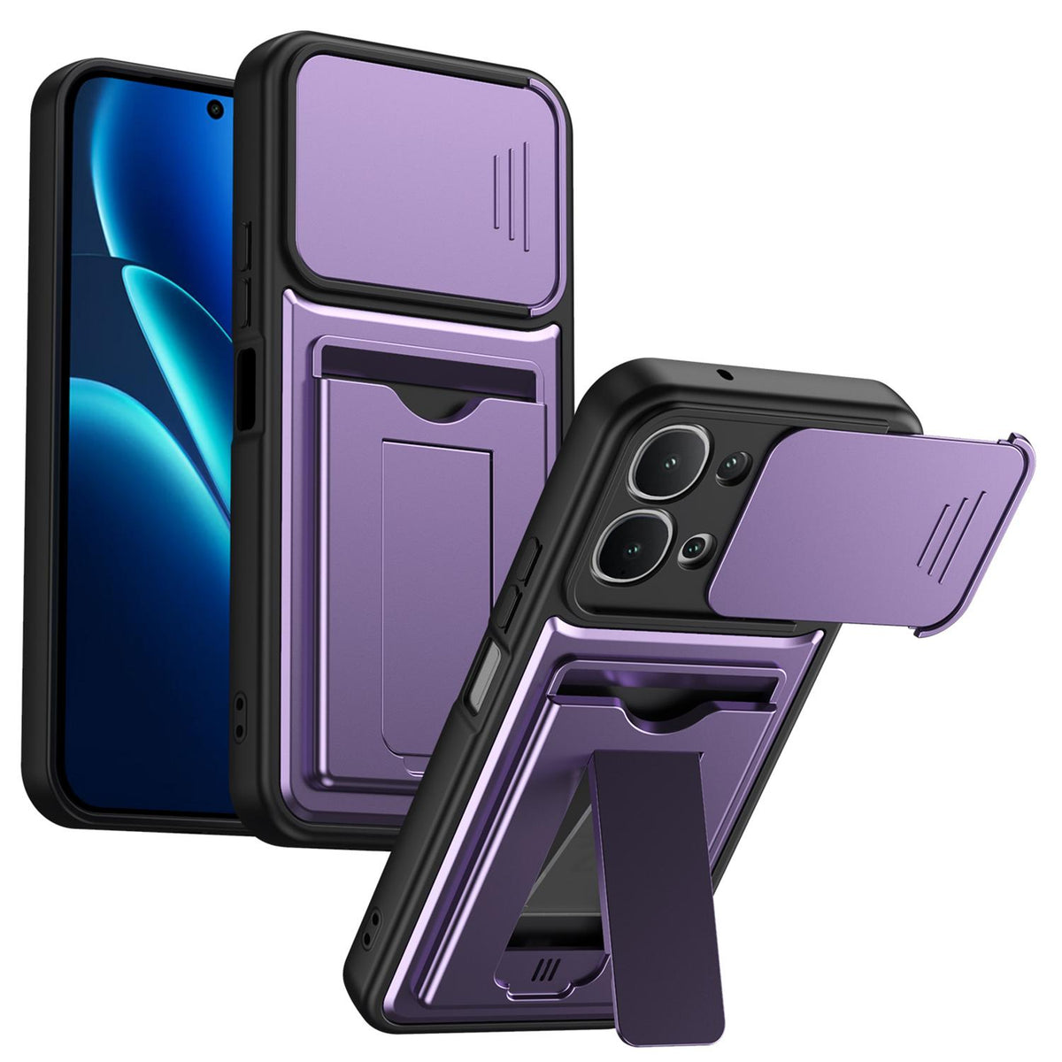 For vivo iQOO Z11x 5G / vivo Y31d 4G Card Holder Series Sliding Lens Cover PC Hybrid TPU Phone Case - Purple - EDA009709502E
