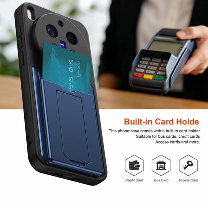 For vivo X300 Pro Card Holder Series Sliding Lens Cover PC Hybrid TPU Phone Case - Blue - EDA009709504B