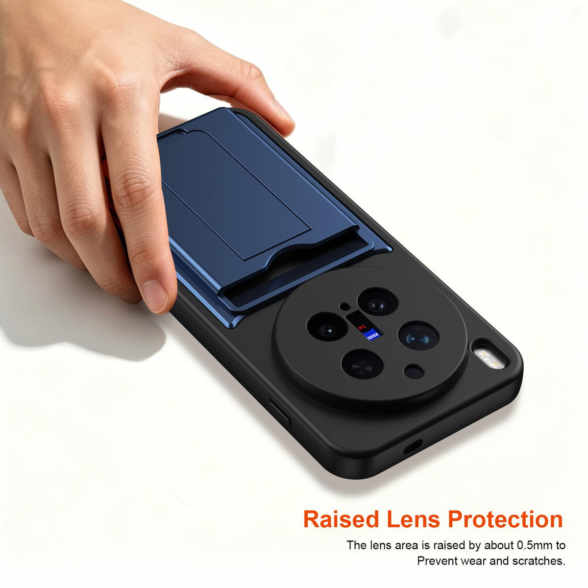 For vivo X300 Pro Card Holder Series Sliding Lens Cover PC Hybrid TPU Phone Case - Blue - EDA009709504B