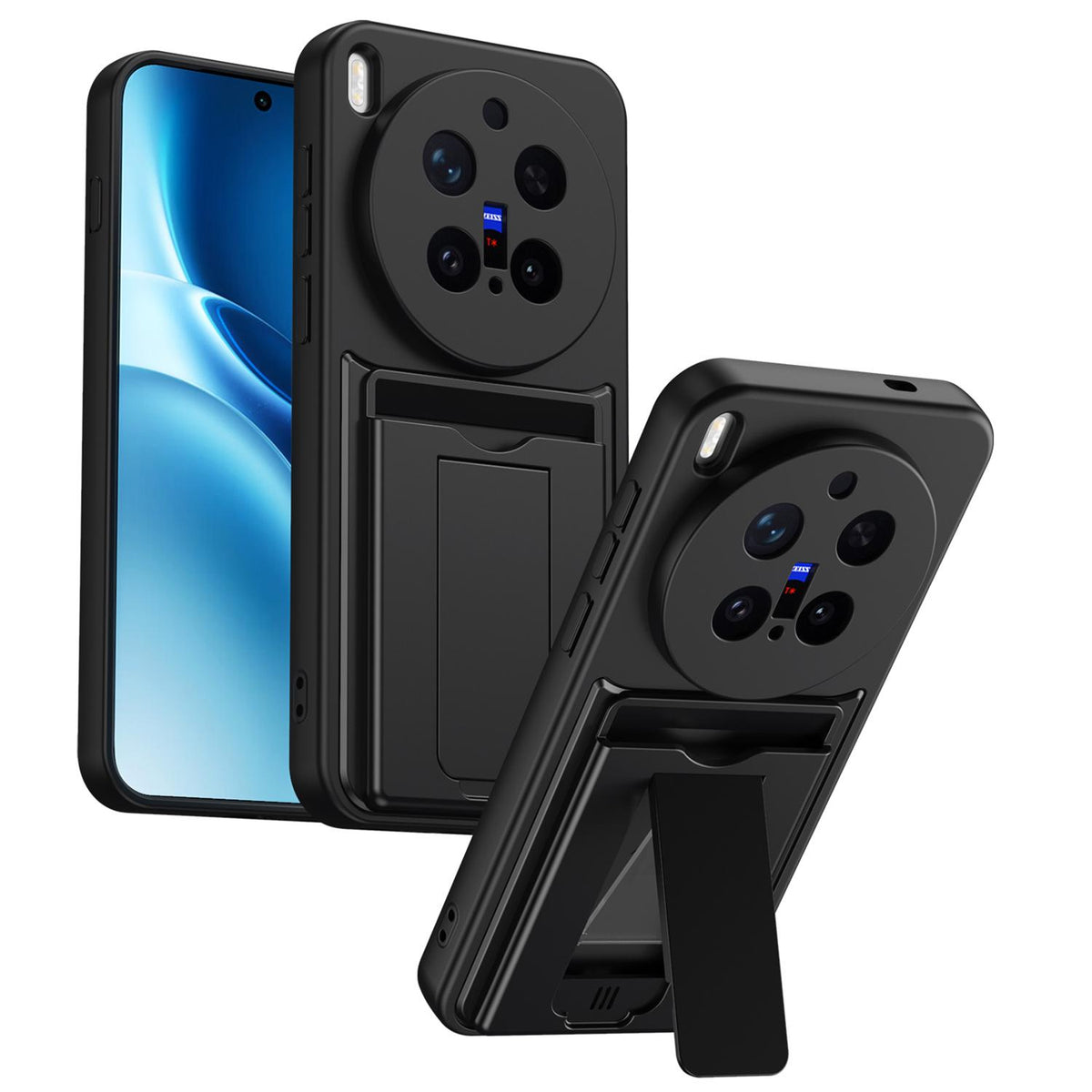For vivo X300 Pro Card Holder Series Sliding Lens Cover PC Hybrid TPU Phone Case - Black - EDA009709504D