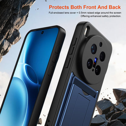 For vivo X300 Pro Card Holder Series Sliding Lens Cover PC Hybrid TPU Phone Case - Black - EDA009709504D