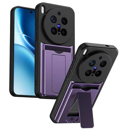 For vivo X300 Pro Card Holder Series Sliding Lens Cover PC Hybrid TPU Phone Case - Purple - EDA009709504E