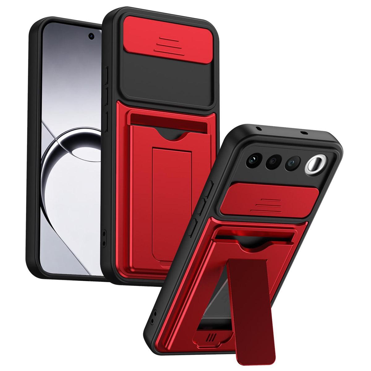For Realme 16 5G Card Holder Series Sliding Lens Cover PC Hybrid TPU Phone Case - Red - EDA009709601A