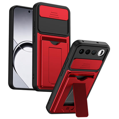 For Realme 16 5G Card Holder Series Sliding Lens Cover PC Hybrid TPU Phone Case - Red - EDA009709601A