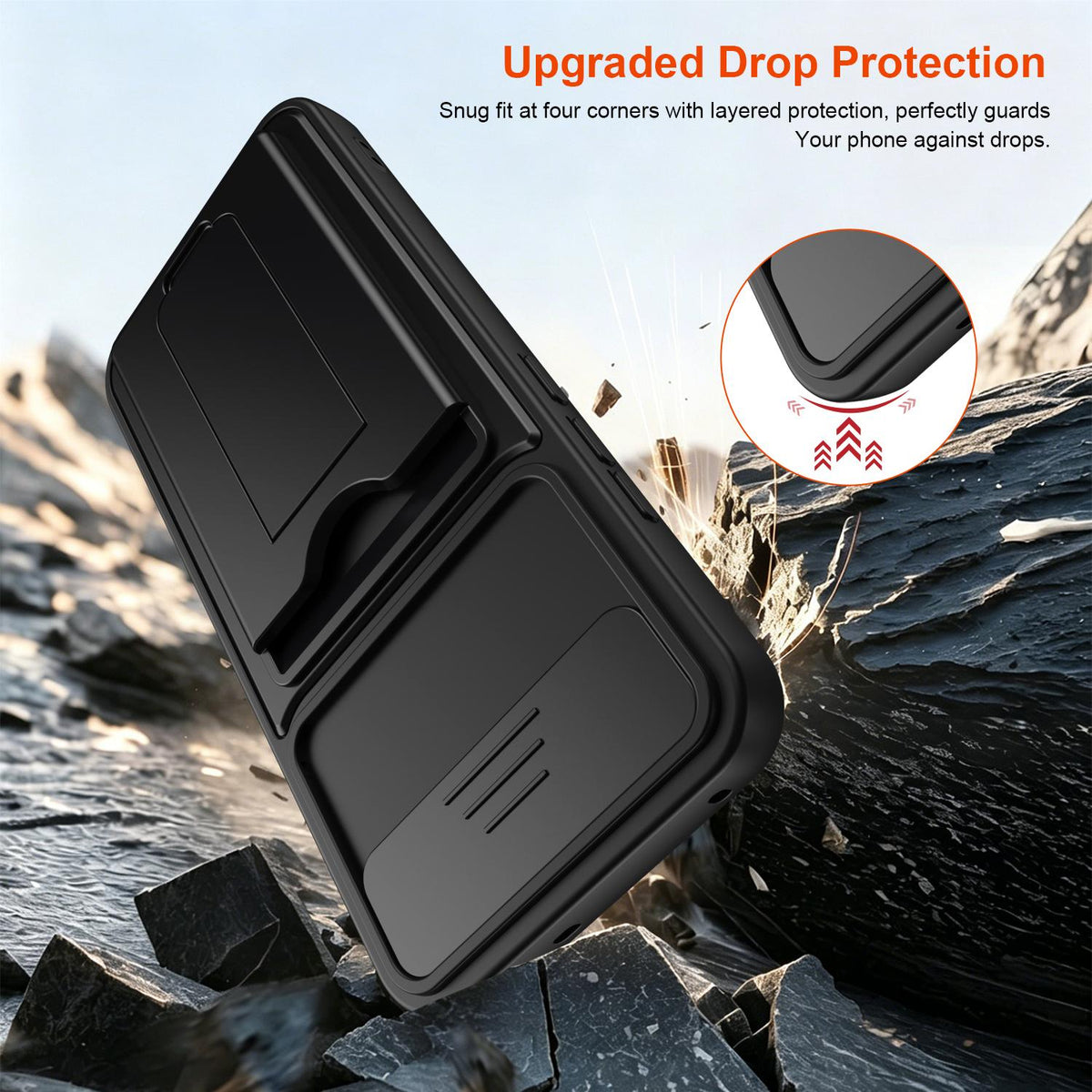 For Realme 16 5G Card Holder Series Sliding Lens Cover PC Hybrid TPU Phone Case - Red - EDA009709601A