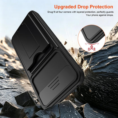 For Realme 16 5G Card Holder Series Sliding Lens Cover PC Hybrid TPU Phone Case - Red - EDA009709601A