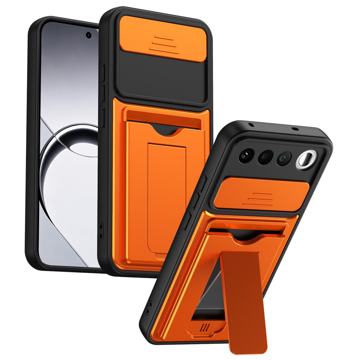 For Realme 16 5G Card Holder Series Sliding Lens Cover PC Hybrid TPU Phone Case - Orange - EDA009709601C