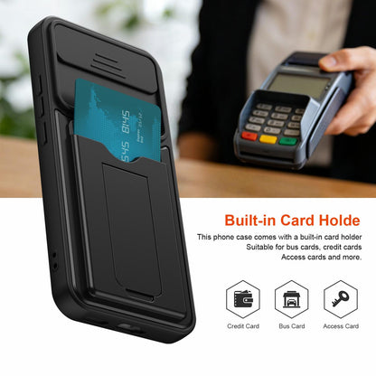 For Realme 16 5G Card Holder Series Sliding Lens Cover PC Hybrid TPU Phone Case - Black - EDA009709601D