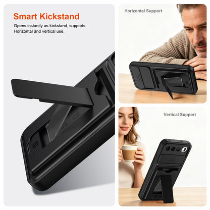 For Realme 16 5G Card Holder Series Sliding Lens Cover PC Hybrid TPU Phone Case - Black - EDA009709601D
