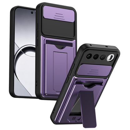 For Realme 16 5G Card Holder Series Sliding Lens Cover PC Hybrid TPU Phone Case - Purple - EDA009709601E