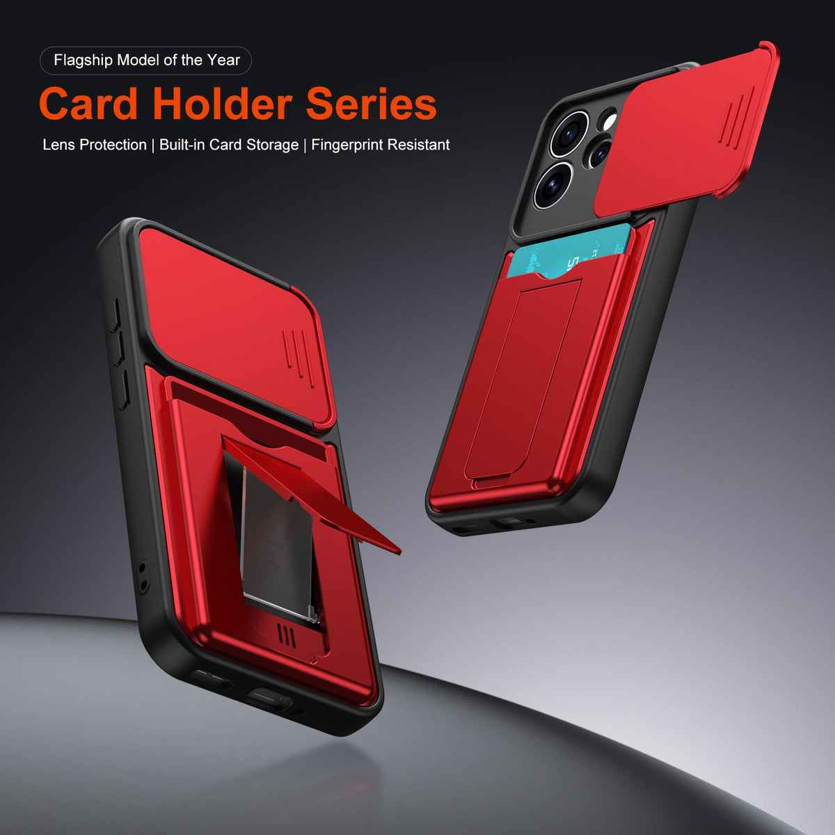 For OPPO Reno15 Pro 5G Global Card Holder Series Sliding Lens Cover PC Hybrid TPU Phone Case - Red - EDA009709804A