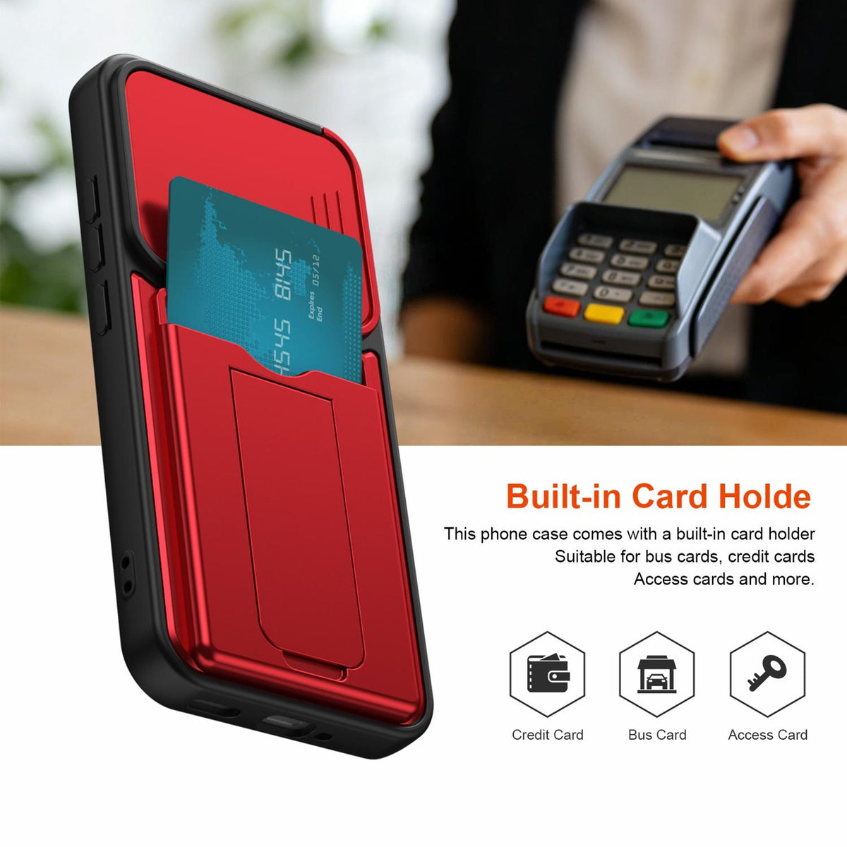 For OPPO Reno15 Pro 5G Global Card Holder Series Sliding Lens Cover PC Hybrid TPU Phone Case - Red - EDA009709804A
