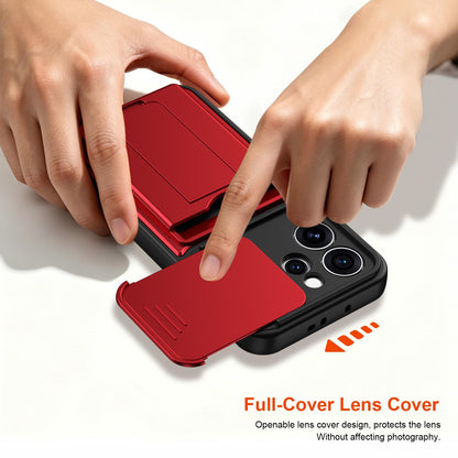 For OPPO Reno15 Pro 5G Global Card Holder Series Sliding Lens Cover PC Hybrid TPU Phone Case - Blue - EDA009709804B