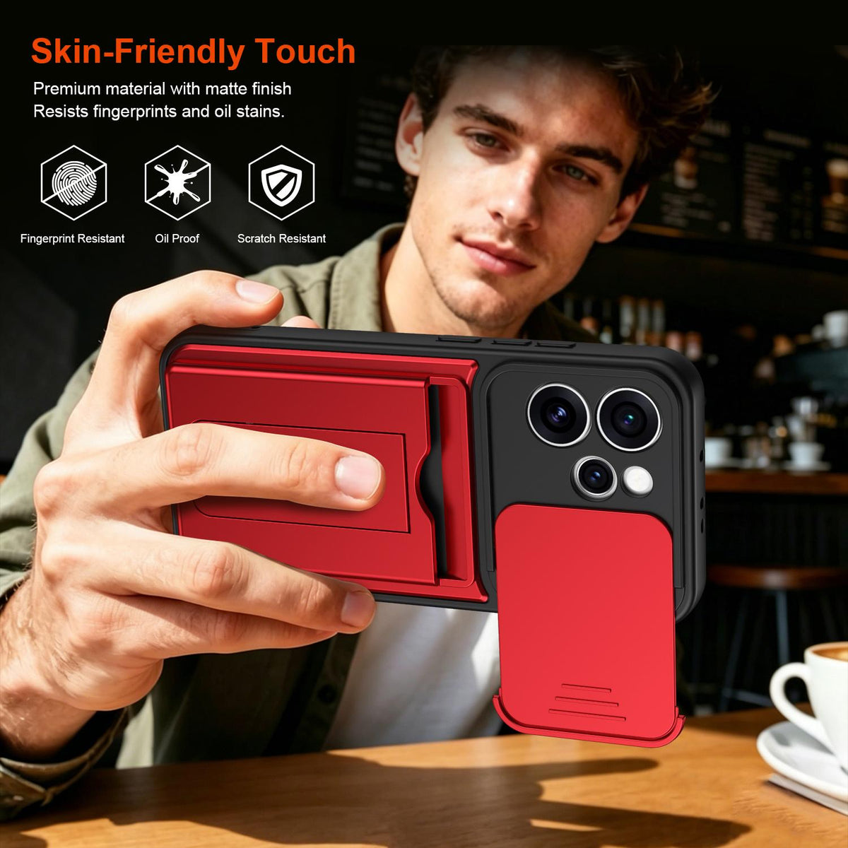 For OPPO Reno15 Pro 5G Global Card Holder Series Sliding Lens Cover PC Hybrid TPU Phone Case - Blue - EDA009709804B