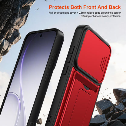 For OPPO Reno15 Pro 5G Global Card Holder Series Sliding Lens Cover PC Hybrid TPU Phone Case - Blue - EDA009709804B