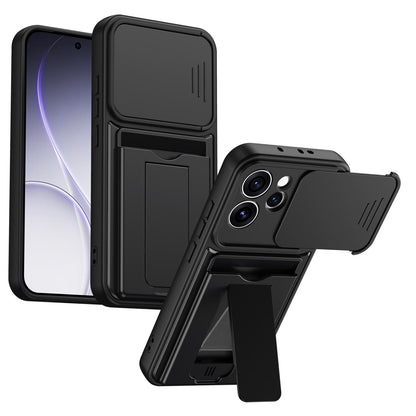 For OPPO Reno15 Pro 5G Global Card Holder Series Sliding Lens Cover PC Hybrid TPU Phone Case - Black - EDA009709804D