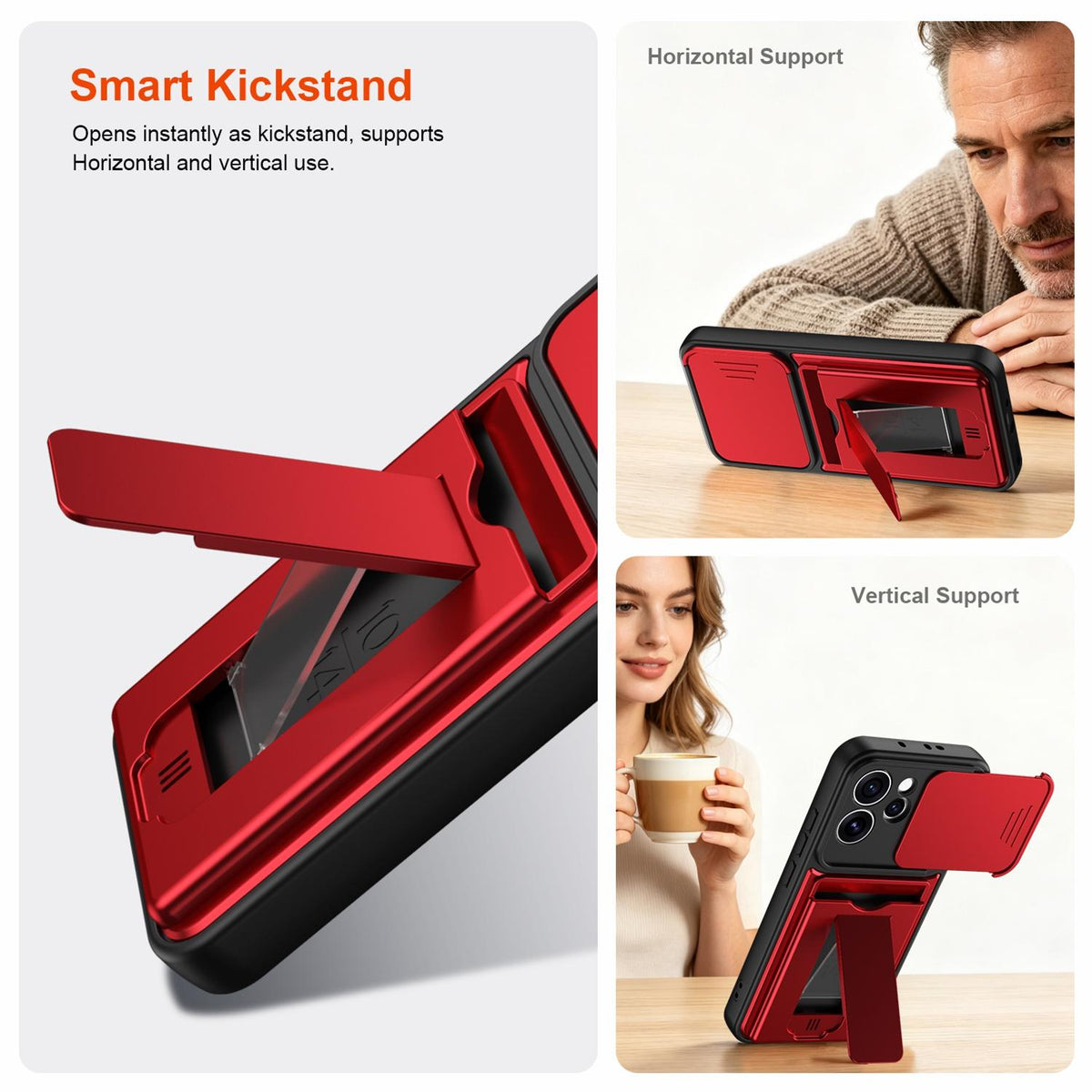 For OPPO Reno15 Pro 5G Global Card Holder Series Sliding Lens Cover PC Hybrid TPU Phone Case - Black - EDA009709804D