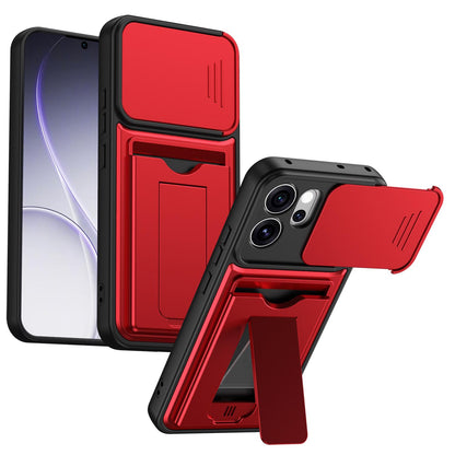 For OPPO Reno15 Pro Max 5G Global Card Holder Series Sliding Lens Cover PC Hybrid TPU Phone Case - Red - EDA009709805A
