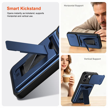 For OPPO Reno15 Pro Max 5G Global Card Holder Series Sliding Lens Cover PC Hybrid TPU Phone Case - Red - EDA009709805A