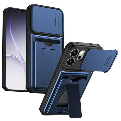 For OPPO Reno15 Pro Max 5G Global Card Holder Series Sliding Lens Cover PC Hybrid TPU Phone Case - Blue - EDA009709805B