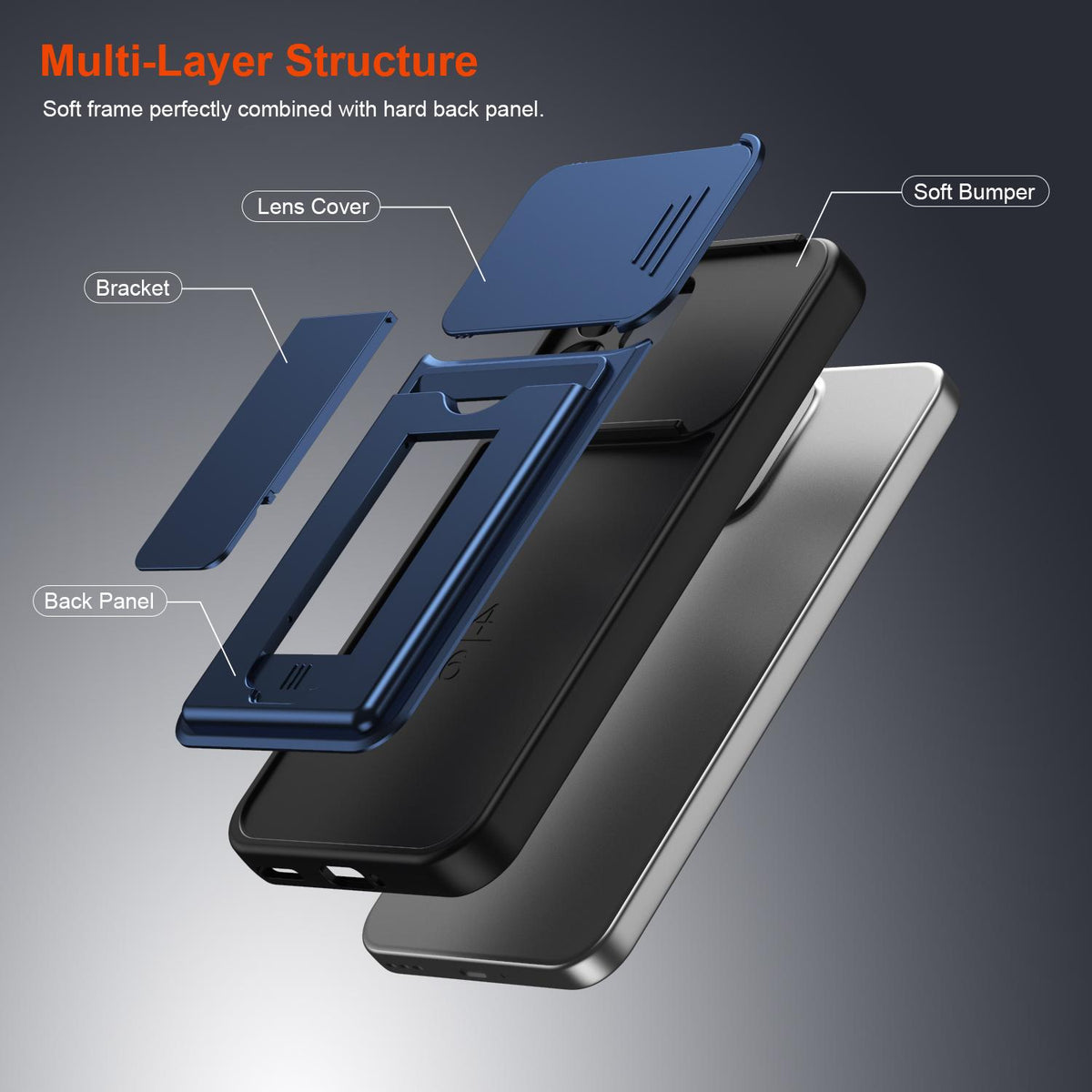 For OPPO Reno15 Pro Max 5G Global Card Holder Series Sliding Lens Cover PC Hybrid TPU Phone Case - Orange - EDA009709805C