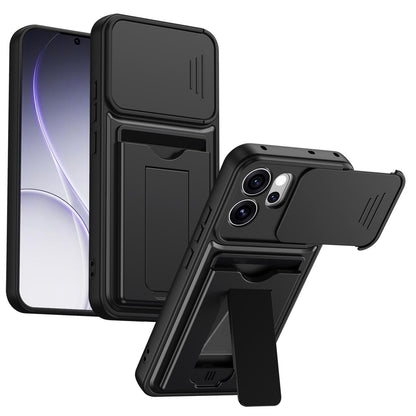 For OPPO Reno15 Pro Max 5G Global Card Holder Series Sliding Lens Cover PC Hybrid TPU Phone Case - Black - EDA009709805D