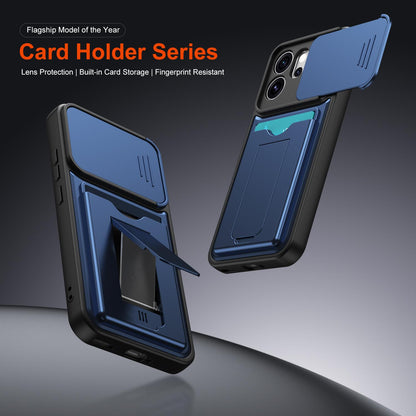 For OPPO Reno15 Pro Max 5G Global Card Holder Series Sliding Lens Cover PC Hybrid TPU Phone Case - Black - EDA009709805D