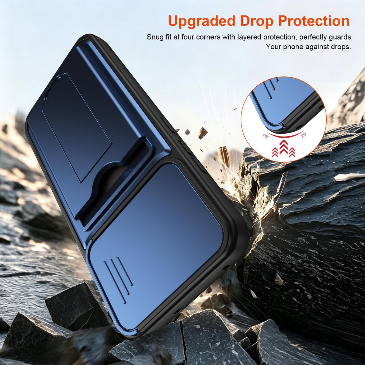 For OPPO Reno15 Pro Max 5G Global Card Holder Series Sliding Lens Cover PC Hybrid TPU Phone Case - Black - EDA009709805D