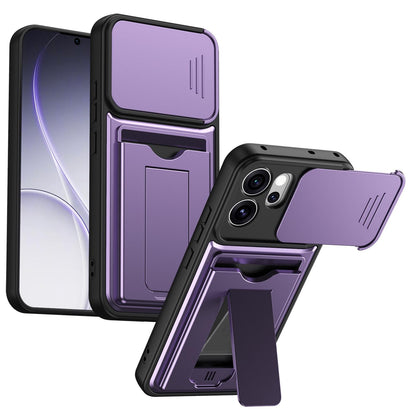 For OPPO Reno15 Pro Max 5G Global Card Holder Series Sliding Lens Cover PC Hybrid TPU Phone Case - Purple - EDA009709805E