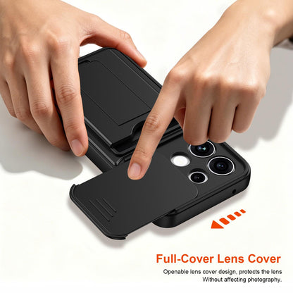 For OPPO Reno16 F / Reno16 FS 5G Card Holder Series Sliding Lens Cover PC Hybrid TPU Phone Case - Red - EDA009709807A